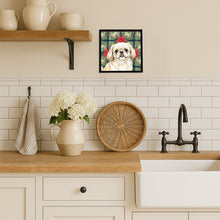 Load image into Gallery viewer, Cream Pekingese Christmas PoinsettIas Framed Metal Print