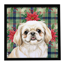 Load image into Gallery viewer, Cream Pekingese Christmas PoinsettIas Framed Metal Print