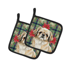 Load image into Gallery viewer, Fawn Pekingese Christmas PoinsettIas Pair of Pot Holders
