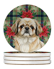 Load image into Gallery viewer, Fawn Pekingese Christmas PoinsettIas Large Sandstone Coasters Pack of 4