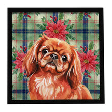 Load image into Gallery viewer, Red Pekingese Christmas PoinsettIas Framed Metal Print