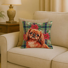 Load image into Gallery viewer, Red Pekingese Christmas PoinsettIas Throw Pillow