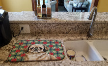Load image into Gallery viewer, Sable Pekingese Christmas PoinsettIas Dish Drying Mat