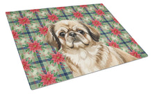 Load image into Gallery viewer, Sable Pekingese Christmas PoinsettIas Glass Cutting Board