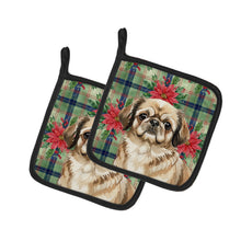 Load image into Gallery viewer, Sable Pekingese Christmas PoinsettIas Pair of Pot Holders