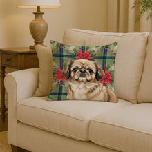 Load image into Gallery viewer, Sable Pekingese Christmas PoinsettIas Throw Pillow