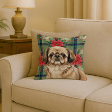 Load image into Gallery viewer, Sable Pekingese Christmas PoinsettIas Throw Pillow