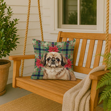 Load image into Gallery viewer, Sable Pekingese Christmas PoinsettIas Throw Pillow
