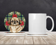 Load image into Gallery viewer, Sable Pekingese Christmas PoinsettIas Large Sandstone Coasters Pack of 4