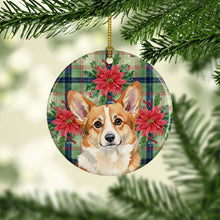 Load image into Gallery viewer, Corgi Christmas PoinsettIas Ceramic Ornament