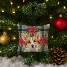 Load image into Gallery viewer, Corgi Christmas PoinsettIas Hanging Square Fabric Ornament 3.5 x 3.5