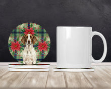 Load image into Gallery viewer, Liver and White Pointer Christmas PoinsettIas Large Sandstone Coasters Pack of 4