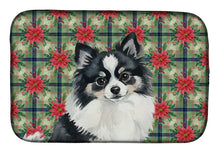 Load image into Gallery viewer, Black and White Pomeranian Christmas PoinsettIas Dish Drying Mat