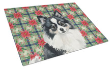 Load image into Gallery viewer, Black and White Pomeranian Christmas PoinsettIas Glass Cutting Board