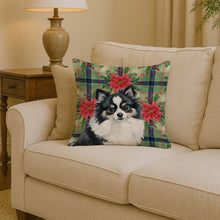 Load image into Gallery viewer, Black and White Pomeranian Christmas PoinsettIas Throw Pillow