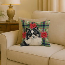 Load image into Gallery viewer, Black and White Pomeranian Christmas PoinsettIas Throw Pillow