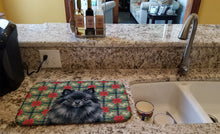 Load image into Gallery viewer, Black Pomeranian Christmas PoinsettIas Dish Drying Mat