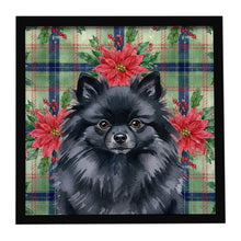 Load image into Gallery viewer, Black Pomeranian Christmas PoinsettIas Framed Metal Print