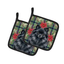 Load image into Gallery viewer, Black Pomeranian Christmas PoinsettIas Pair of Pot Holders