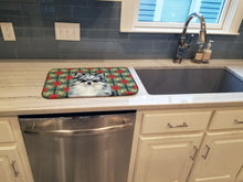 Load image into Gallery viewer, Blue Merle Pomeranian Christmas PoinsettIas Dish Drying Mat