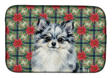 Load image into Gallery viewer, Blue Merle Pomeranian Christmas PoinsettIas Dish Drying Mat