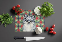 Load image into Gallery viewer, Blue Merle Pomeranian Christmas PoinsettIas Glass Cutting Board