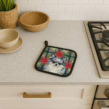 Load image into Gallery viewer, Blue Merle Pomeranian Christmas PoinsettIas Pair of Pot Holders