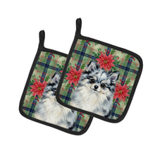 Load image into Gallery viewer, Blue Merle Pomeranian Christmas PoinsettIas Pair of Pot Holders