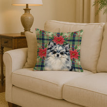 Load image into Gallery viewer, Blue Merle Pomeranian Christmas PoinsettIas Throw Pillow