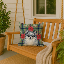 Load image into Gallery viewer, Blue Merle Pomeranian Christmas PoinsettIas Throw Pillow
