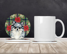 Load image into Gallery viewer, Blue Merle Pomeranian Christmas PoinsettIas Large Sandstone Coasters Pack of 4