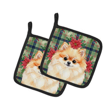 Load image into Gallery viewer, Pomeranian Christmas PoinsettIas Pair of Pot Holders