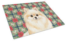 Load image into Gallery viewer, Cream Pomeranian Christmas PoinsettIas Glass Cutting Board