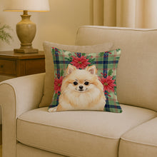 Load image into Gallery viewer, Cream Pomeranian Christmas PoinsettIas Throw Pillow