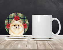 Load image into Gallery viewer, Cream Pomeranian Christmas PoinsettIas Large Sandstone Coasters Pack of 4