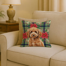 Load image into Gallery viewer, Miniature Apricot Poodle Christmas PoinsettIas Throw Pillow