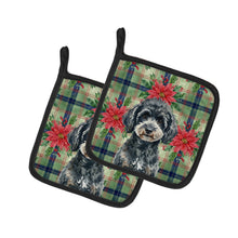 Load image into Gallery viewer, Miniature Black Poodle Christmas PoinsettIas Pair of Pot Holders