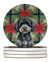 Load image into Gallery viewer, Miniature Black Poodle Christmas PoinsettIas Large Sandstone Coasters Pack of 4