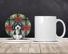 Load image into Gallery viewer, Miniature Parti Poodle Christmas PoinsettIas Large Sandstone Coasters Pack of 4