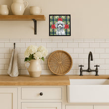 Load image into Gallery viewer, Miniature Silver Poodle Christmas PoinsettIas Framed Metal Print