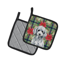 Load image into Gallery viewer, Miniature Silver Poodle Christmas PoinsettIas Pair of Pot Holders