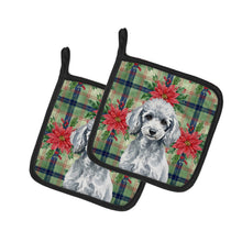 Load image into Gallery viewer, Miniature Silver Poodle Christmas PoinsettIas Pair of Pot Holders