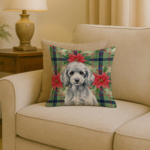 Load image into Gallery viewer, Miniature Silver Poodle Christmas PoinsettIas Throw Pillow