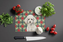 Load image into Gallery viewer, Miniature White Poodle Christmas PoinsettIas Glass Cutting Board