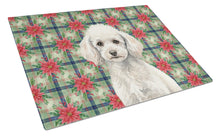 Load image into Gallery viewer, Miniature White Poodle Christmas PoinsettIas Glass Cutting Board