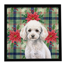 Load image into Gallery viewer, Miniature White Poodle Christmas PoinsettIas Framed Metal Print