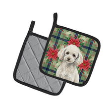 Load image into Gallery viewer, Miniature White Poodle Christmas PoinsettIas Pair of Pot Holders