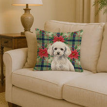 Load image into Gallery viewer, Miniature White Poodle Christmas PoinsettIas Throw Pillow