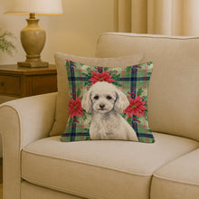 Load image into Gallery viewer, Miniature White Poodle Christmas PoinsettIas Throw Pillow
