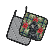 Load image into Gallery viewer, Standard Black Poodle Christmas PoinsettIas Pair of Pot Holders
